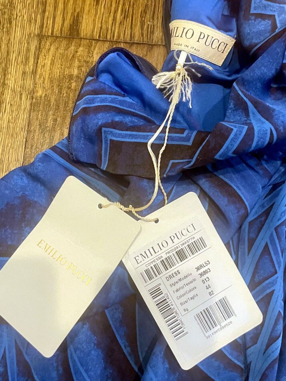 Emilio Pucci Blue Geometric Print Silk Ruched Mock Neck Mini Dress NWT 44 10 - Picture 8 of 16